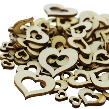 100шт 10мм Деревянные сердечки Незаконченные деревянные сердечки Диски Вырезанные сердечки бирки для свадебного украшения Декор деревянного стола