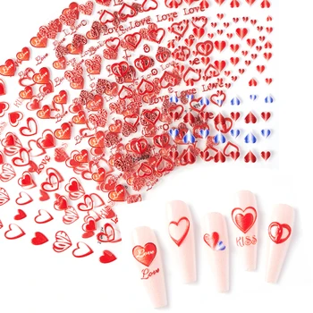 1шт Красные Наклейки для ногтей Love-Heart 5D с полым сердцем (8*10 см) Рельефные Наклейки для ногтей 5D самоклеящиеся (Персиковое сердце) Наклейка для дизайна ногтей*
