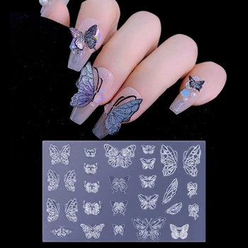 1шт Кружевная Рельефная Бабочка 3D Акриловая Форма Тотем Силиконовые Украшения Для Ногтей DIY Шаблоны Для Дизайна Ногтей Розовые Ногти Плесень