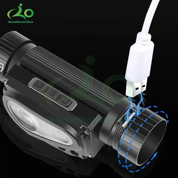 2 светодиодных датчика фары Фонарик 18650 USB Перезаряжаемый наружный головной фонарь Режимы освещения факела Рабочий свет