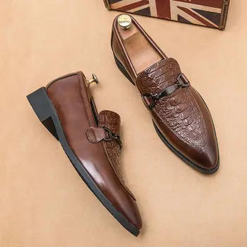 2023 Мужские Модельные туфли без застежки Коричневого/черного цвета, Элегантные Мужские Туфли из Микрофибры, Официальная Обувь, Мужские Оксфорды, Социальная Обувь A172
