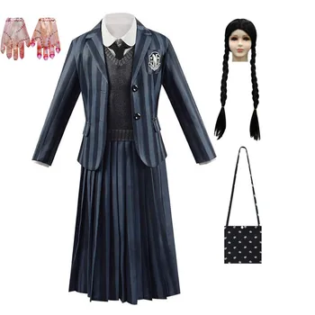 2023 Новый Косплей-костюм семьи CosDaddy Addams, среда, Детский Парик, Школьная форма для девочек, Детский костюм на Хэллоуин