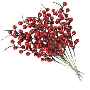 20ШТ Искусственных красных ягод, искусственные цветы, фрукты, Ягодные стебли, поделки, Цветочный букет для украшения свадебной Рождественской елки