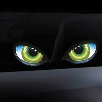 3D Забавный дизайн, Стереоотражающая наклейка с зеленым рисунком кошачьих глаз, наклейка на автомобиль, двигатель грузовика, окно заднего вида, дверь или зеркало заднего вида