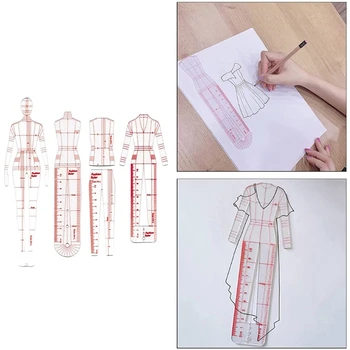 4 Модели Шаблон человеческого рисунка Линейка для измерения одежды Французские линейки Незаменимая швейная линейка для начинающего портного