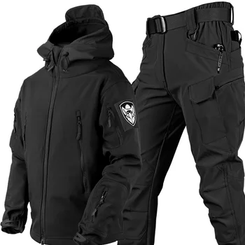 5XL Новая мягкая оболочка, осенне-зимняя плюшевая утолщенная куртка и брюки для скалолазания, тактических тренировок, водонепроницаемого снаряжения для рыбалки