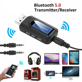 BT10 2 в 1 Экранный Bluetooth 5,0 Приемник Аудиопередатчика 3,5 мм AUX USB Беспроводной Адаптер BT-10 Для Автомобильных Наушников HIFI PC TV