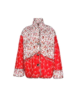 Gloomia Женская укороченная куртка-пуховик с цветочным принтом, стеганое пальто с открытой передней частью, осень-зима, стеганая куртка с длинным рукавом, верхняя одежда