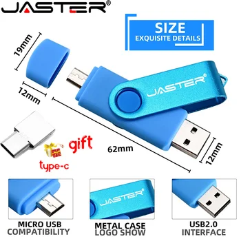 JASTER OTG 2 в 1 USB Флэш-накопитель 128 ГБ Синий Memory Stick 64 ГБ TYPE-C Флешка 32 ГБ Металлический USB-накопитель 16 ГБ Бесплатный U-диск с Пользовательским логотипом
