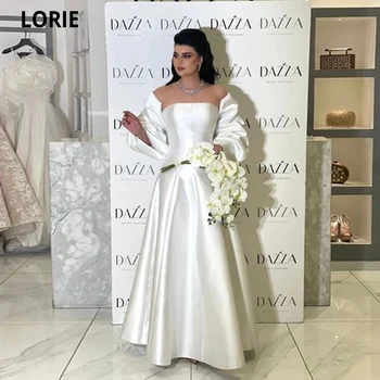 LORIE Dubai Белые Вечерние платья Без Бретелек, Атласные Платья А-силуэта Для Выпускного Вечера С Огромным Бантом сзади, Вечерние Платья Знаменитостей Vestidos De Gala