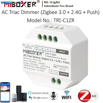 Miboxer TRI-C1ZR Zigbee 3.0 + 2.4 G + Нажимной Симисторный Диммер переменного Тока 110-240 В с Приложением /Голосом / Дистанционным Управлением для симисторных светодиодных Ламп с Регулируемой Яркостью