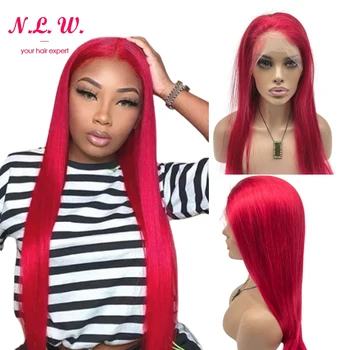 N.L.W Кружевные передние парики из человеческих волос Красный 13 * 4 короткий Боб прямые человеческие парики 20 дюймов фронтальные волосы для женщин 180% плотности