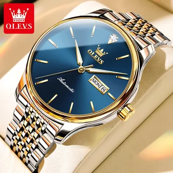 OLEVS 9960 Деловые мужские механические наручные часы с автоподзаводом, роскошные автоматические часы с двойным календарем, водонепроницаемые часы из нержавеющей стали