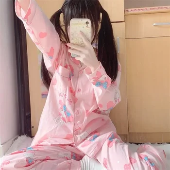 Sanrio Милая пижама My Melody, женские весенне-осенние брюки с длинными рукавами из мультфильма Каваи, Домашняя одежда, осень