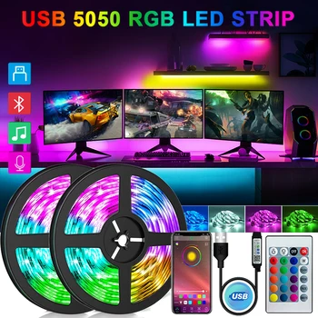 USB LED Strip Lights 5V RGB 5050 LED Strip Bluetooth APP Control Гибкая Ламповая Лента 1 М-30 м Luces Led Lights для Украшения комнаты