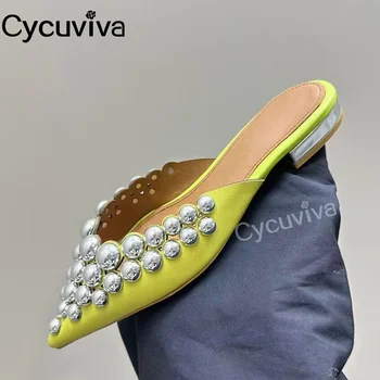 Дизайнерский бренд, шлепанцы на плоской подошве с заклепками, женская праздничная пляжная обувь для женщин, тапочки Hlaf, 2024 Sandalias Mujer