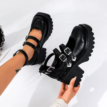 Женская кожаная обувь в стиле панк на шнуровке, высота каблука 9 см, женские ботинки на платформе с металлическим декором из искусственной кожи, кроссовки на толстой подошве