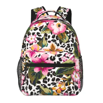 Женский мужской рюкзак с тропическим цветком и леопардовым фоновым рисунком, женская сумка для путешествий, Мужской рюкзак для ноутбука, сумка для книг