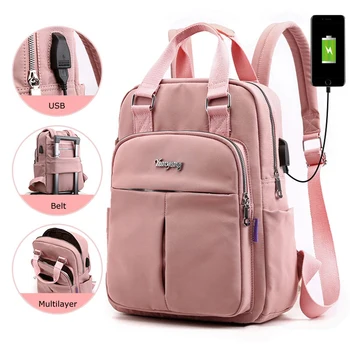 Женский рюкзак с USB-зарядкой с верхней ручкой, большой емкости, повседневный рюкзак для путешествий, Опрятная студенческая школьная сумка, 14-дюймовый рюкзак для ноутбука