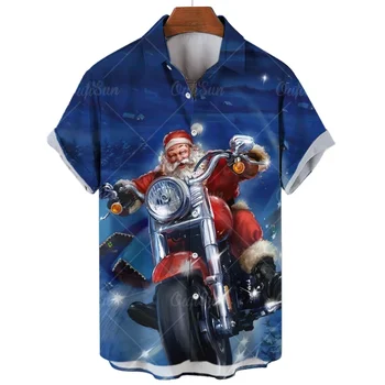 Забавные Рождественские рубашки для мужской одежды с 3D принтом Санта-Клауса, футболка Оверсайз, гавайская пляжная одежда с короткими рукавами, топы, одежда