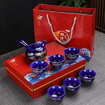 Замена печи Guochao, чайный сервиз с матовым ковшом, один горшок из шести чашек, подарок на открытие, чайный сервиз Джи Лан Кунг-фу, подарок