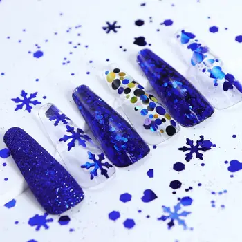 Зимние синие блестки с блестками Зимние синие снежинки для ногтей, сверкающие блестки для изысканных поделок нейл-арта Создают потрясающие впечатления