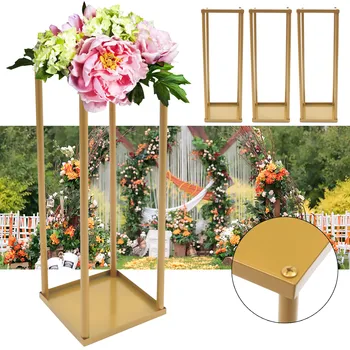 Золотая напольная подставка 4шт, Металлическая колонна, подставка для цветов, Цветочная композиция для свадебной вечеринки, центральное украшение ужина