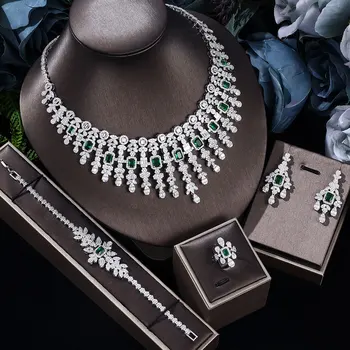 Известный Бренд 4pcs Bridal Zirconia Full Jewelry Sets For Women Party, Дубай Нигерия CZ Crystal Свадебные Наборы Ювелирных Изделий