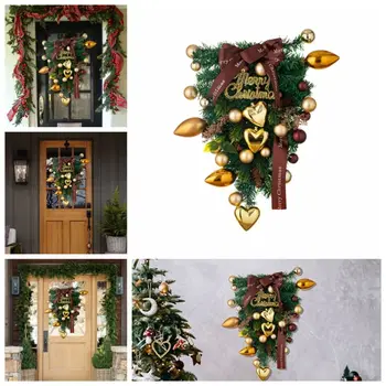 Искусственная Рождественская подвеска в виде перевернутой елки с декоративным шаром, Сияющая Рождественская подвеска на дверь с бантом во Внутренний двор