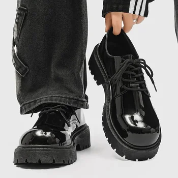 Кожаная обувь для молодых мужчин Мужская Корейская модная Деловая Официальная одежда Спортивная Британская Черная Осенняя мужская дышащая обувь