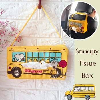 Коробка для салфеток Snoopy Car, Подвесной креативный мультяшный автобус, Милое автокресло, Тканевая сумка для унитаза, Многофункциональные автомобильные принадлежности Для женщин