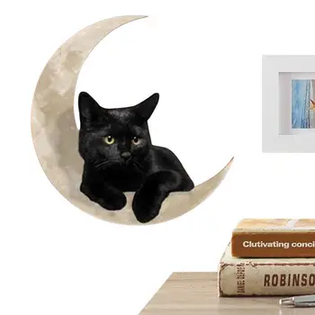 Кошачья Настенная Скульптура Черная Кошка На Луне 11,8 Дюйма Черная Кошка Настенное Искусство Металлическая Луна Настенный Декор Черная Кошка Настенная Скульптура Черная Кошка
