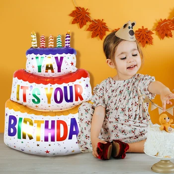Красочный воздушный шар для торта, трехслойный праздничный торт, алюминиевый пленочный воздушный шар, реквизит для фотосессии на День рождения, принадлежности для украшения детского душа