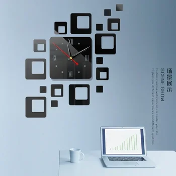 Креативные европейские зеркальные настенные часы diy3D трехмерные декоративные часы для гостиной комбинированные часы из акриловых блоков