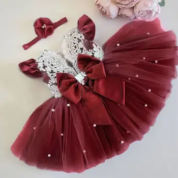 Кружевное платье для маленьких девочек с милым бантом, свадебное платье для новорожденной принцессы, Детское Цветочное платье на День рождения, Рождественское платье, Крестины, Vestidos