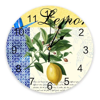 Лимонный Акварельный растительный арт Настенные часы для спальни, большая современная кухня, столовая, Круглые настенные часы, Часы для гостиной, домашний декор