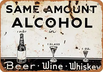 Металлическая Вывеска - Такое Же Количество Алкоголя Пиво Вино Виски - Винтажный Вид