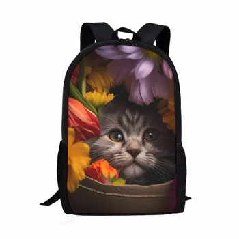 Милые Кошки С цветочным узором Школьная сумка для студентов Модный повседневный рюкзак для подростков Для девочек и мальчиков Сумка для книг Дорожные рюкзаки