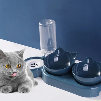 Миска для домашних кошек Автоматическая кормушка Дозатор воды Миска для корма для собак и кошек с поднятой подставкой для питья Двойные миски для кошек собак домашних животных
