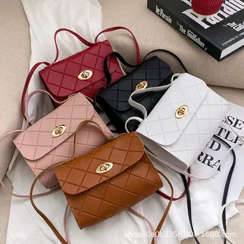 Модная женская маленькая квадратная сумка в ромбическую полоску, сумка через плечо, однотонная сумка, сумка-мессенджер из искусственной кожи, женская сумка для телефона, кошелек