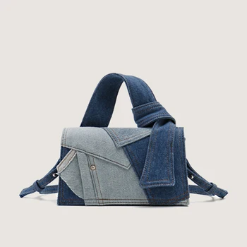 Модные джинсовые женские дизайнерские сумки, роскошные брендовые сумки через плечо в стиле пэчворк, холщовые сумки через плечо для женщин, квадратная сумка для покупок