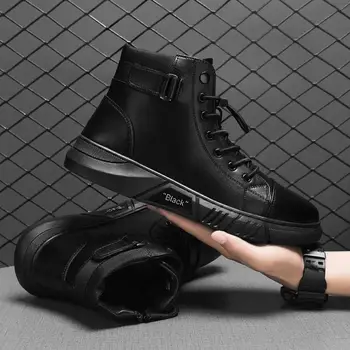 Мужская осенняя черная повседневная кожаная обувь средней длины в британском ретро стиле, мужские рабочие ботинки на высоком каблуке для езды на мотоцикле