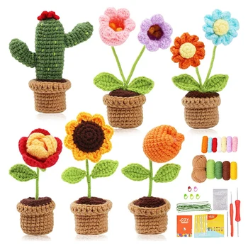 Набор для Вязания Крючком DIY Flower Cactus Plants С Маркерами Для Вязания Easy Yarn Ball, Инструкция, Как Показано На Рисунке Акрилом Для Начинающих