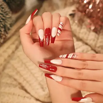 Накладные ногти 24шт Потрясающий рождественский привлекательный пресс на съемных накладных ногтях для женщин