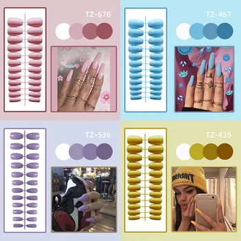 Накладные ногти ярких цветов с полным покрытием, длинные Круглые накладки на ногти, УФ-гель для ногтей телесного цвета, 24 шт., длинные французские накладные ногти NA04