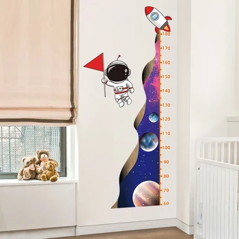 Наклейки на стены с планетами космонавтов, сделай сам, Креативные наклейки на стены для измерения высоты для детских комнат, украшения дома в детской спальне