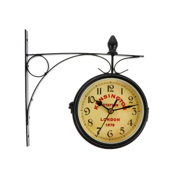 Напольные часы Винтажные двухсторонние настенные подвесные часы Двухсторонний ретро дом из кованого железа