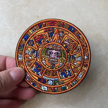 Нашивка с Календарем майя, Вышитая нашивкой из Солнечного камня Ацтеков, Значок на рукаве для одежды, куртки, рюкзака, кепки, Крючок и петля
