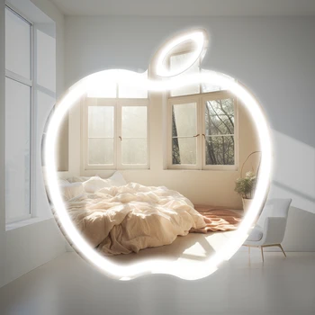 Неоновая вывеска Apple Mirror Акриловая белая светящаяся вывеска Apple Mirror для декора стен спальни Зеркало со светодиодной подсветкой с регулируемой яркостью