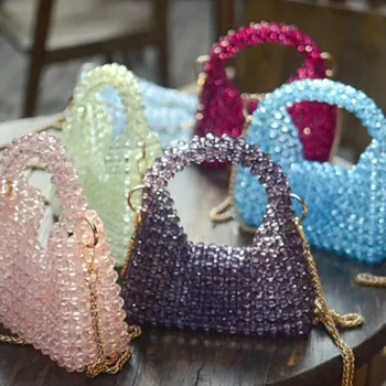 Нишевая Индивидуальная Прозрачная роскошная дизайнерская сумочка ручной работы, расшитая бисером, Однотонная маленькая коробка с клапаном, сумки через плечо для женщин
